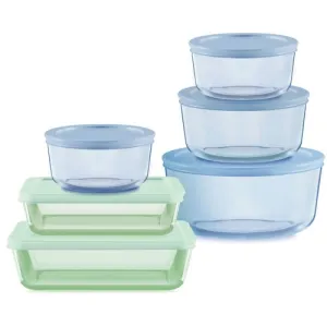 12pc Simply Store Tinted Glass Food Storage Set, Green & Blue