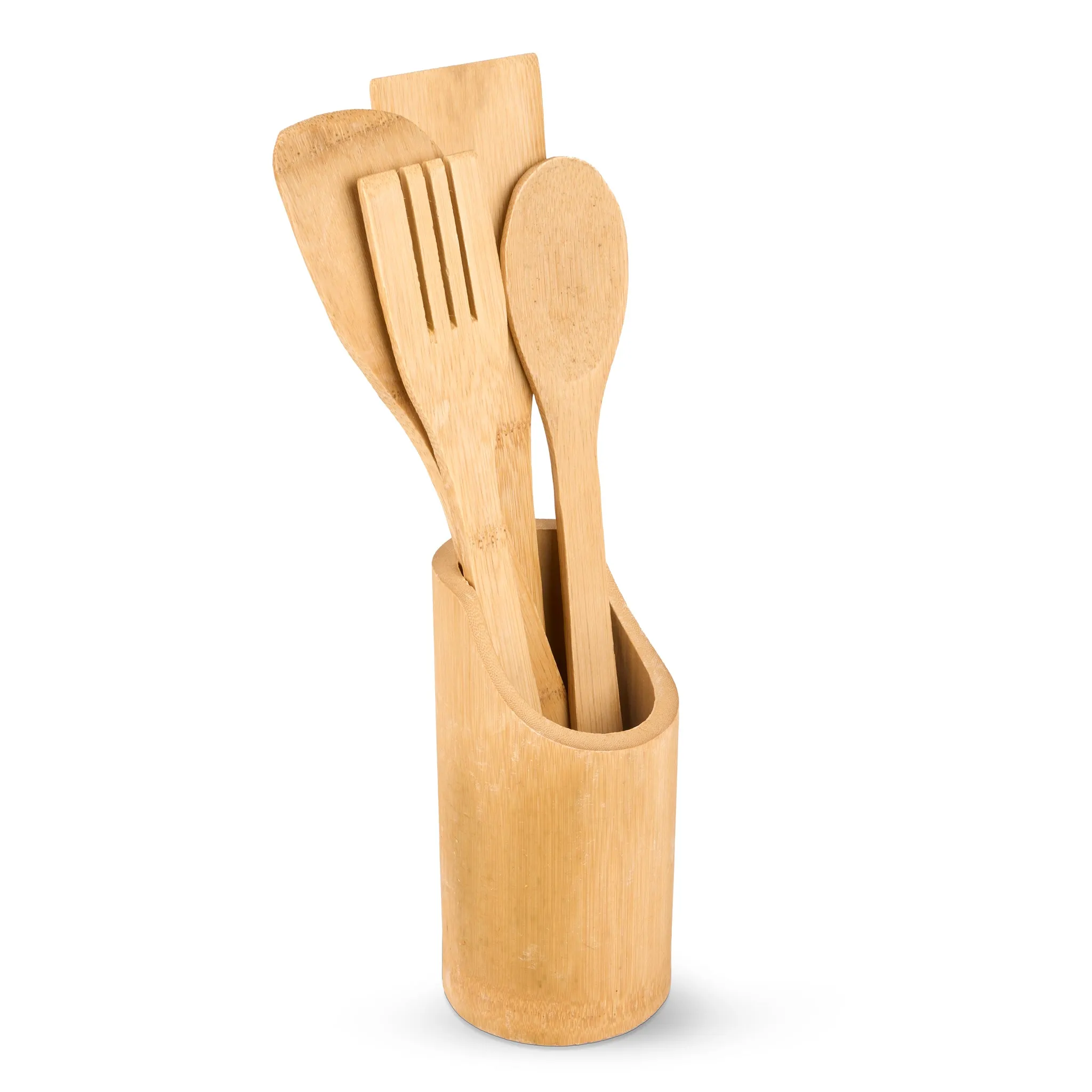 4Pcs Bamboo Essentials Kitchen Cooking Utensils With Utensils Holder