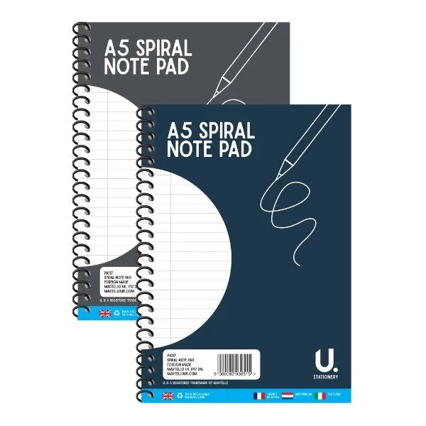 A5 Spiral Notepad - Single Assorted Convenient Size Note Taking Lined Paper