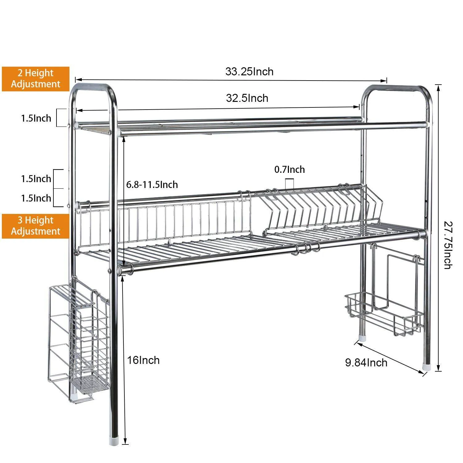 Abaft 304 Stainless Steel Over Sink Drying Rack Dish Drainer Rack&Kitchen Organizer (double Groove-double-layer)