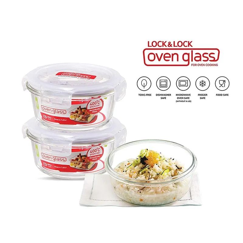 Airtight Glass Food Containers Flat Lunch Box with Bag | 380ml | Set of 2 | Multiple Colors