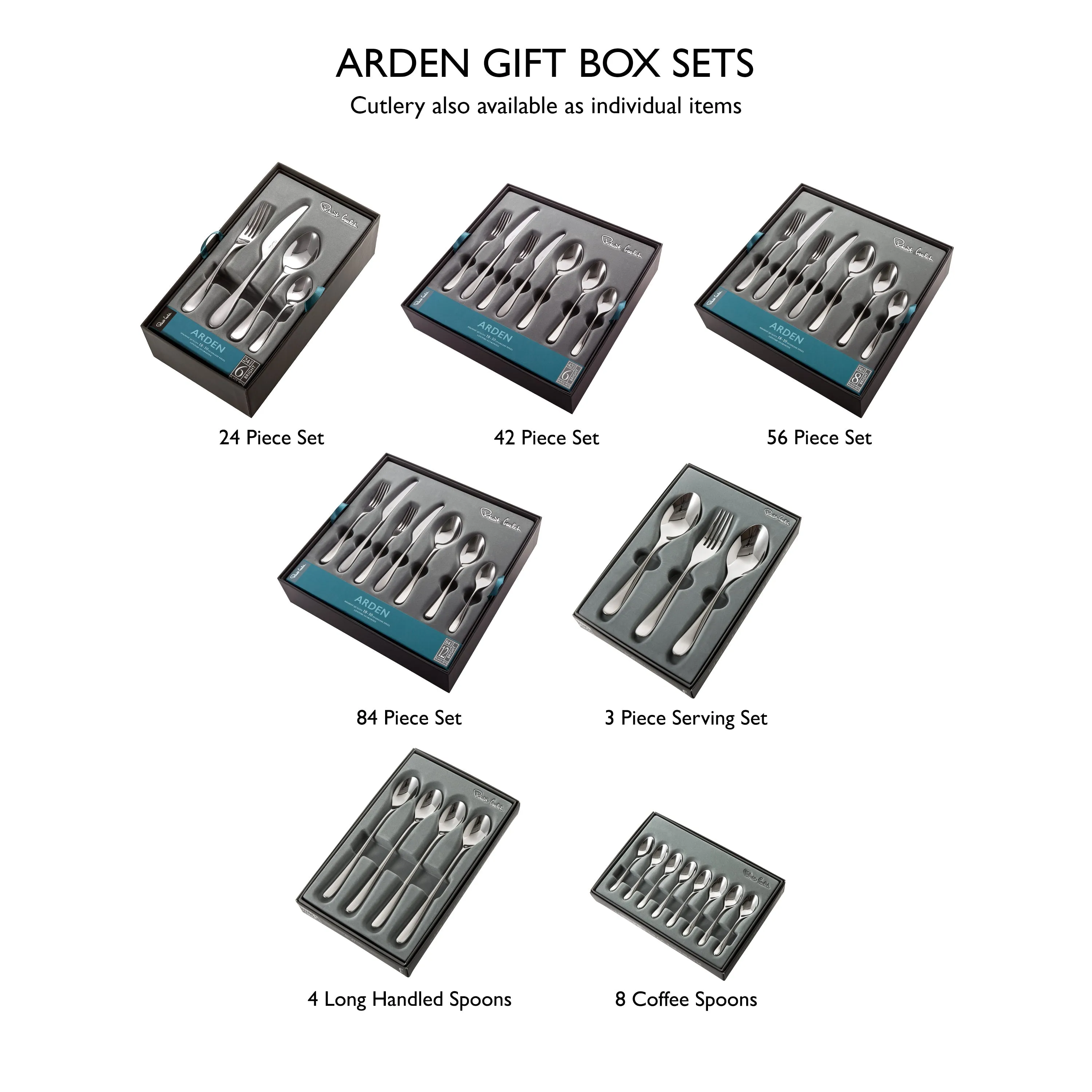 Arden Bright Cutlery Set, 84 Piece for 12 People - Includes 2 Arden Short Candlesticks