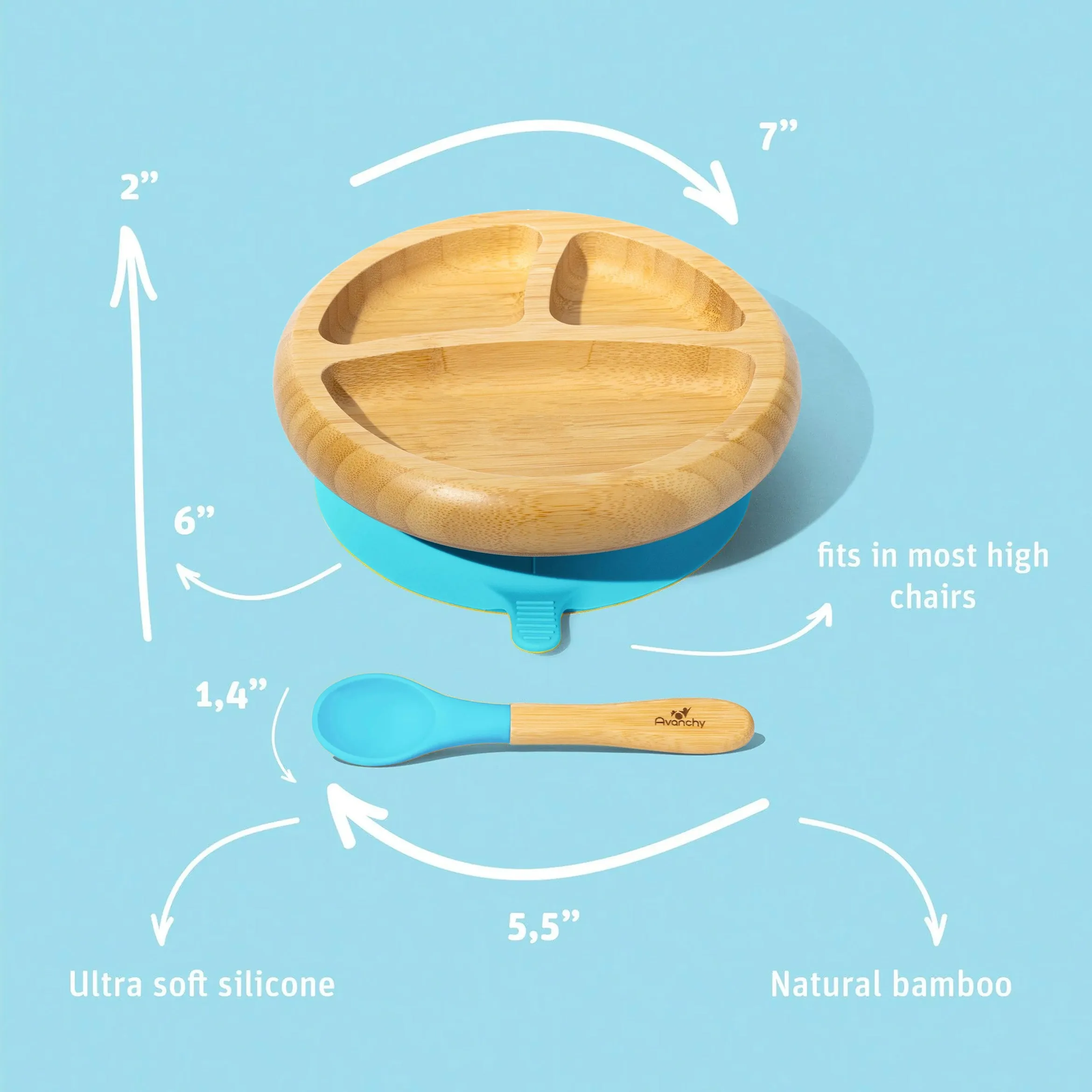 Avanchy - Bamboo Suction Classic Plate   Spoon BL