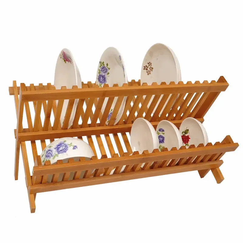 Bamboo Wooden Dish Rack Foldable Kitchen Drying Bowl Holder Plate Holder BKW05