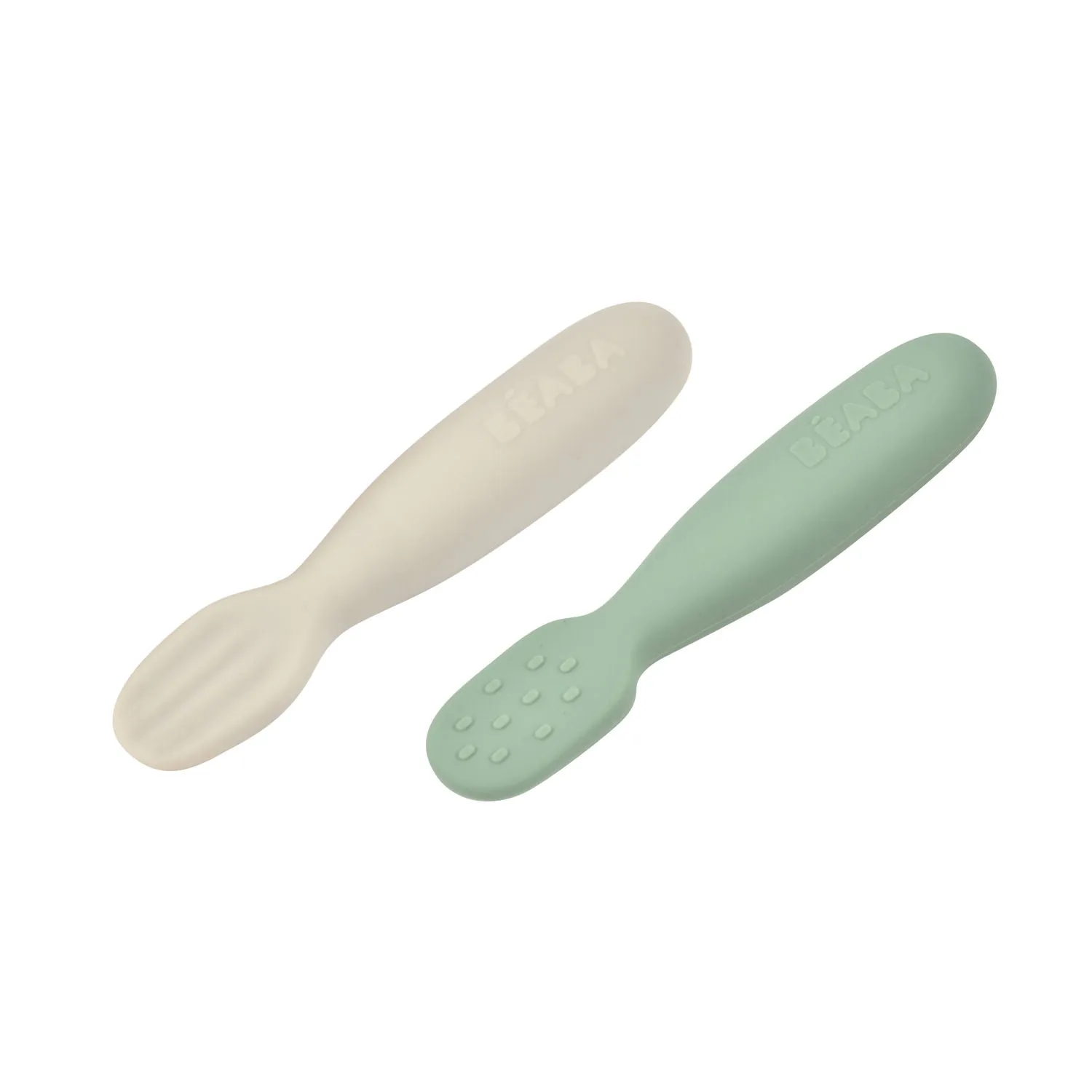 Beaba Set of 2 Silicone Pre-Spoons - Sage Green/Velvet Grey