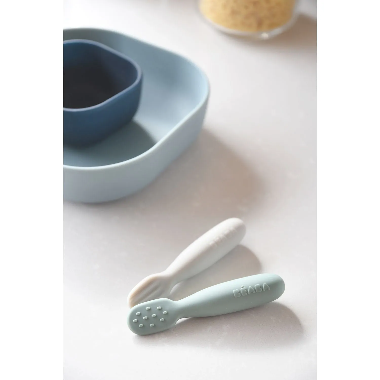 Beaba Set of 2 Silicone Pre-Spoons - Sage Green/Velvet Grey