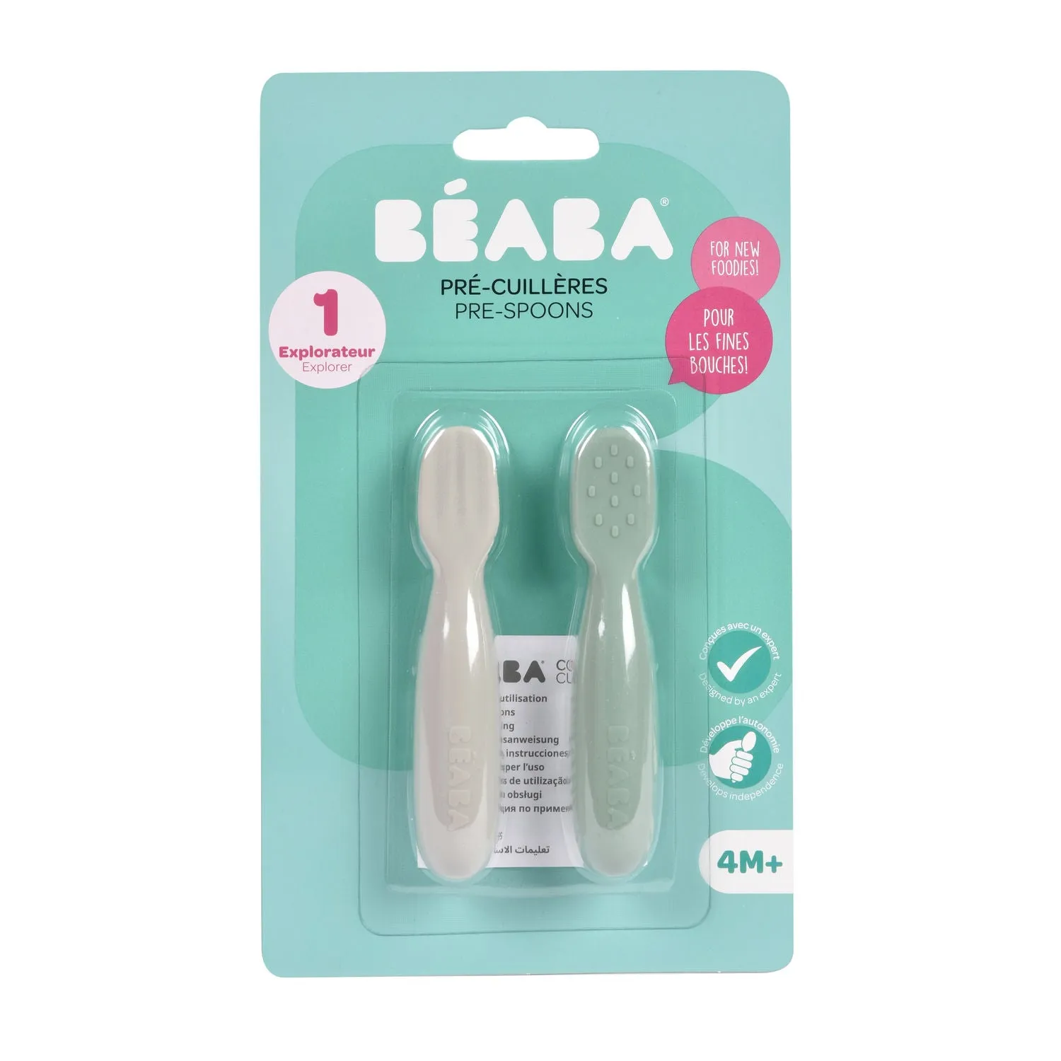 Beaba Set of 2 Silicone Pre-Spoons - Sage Green/Velvet Grey