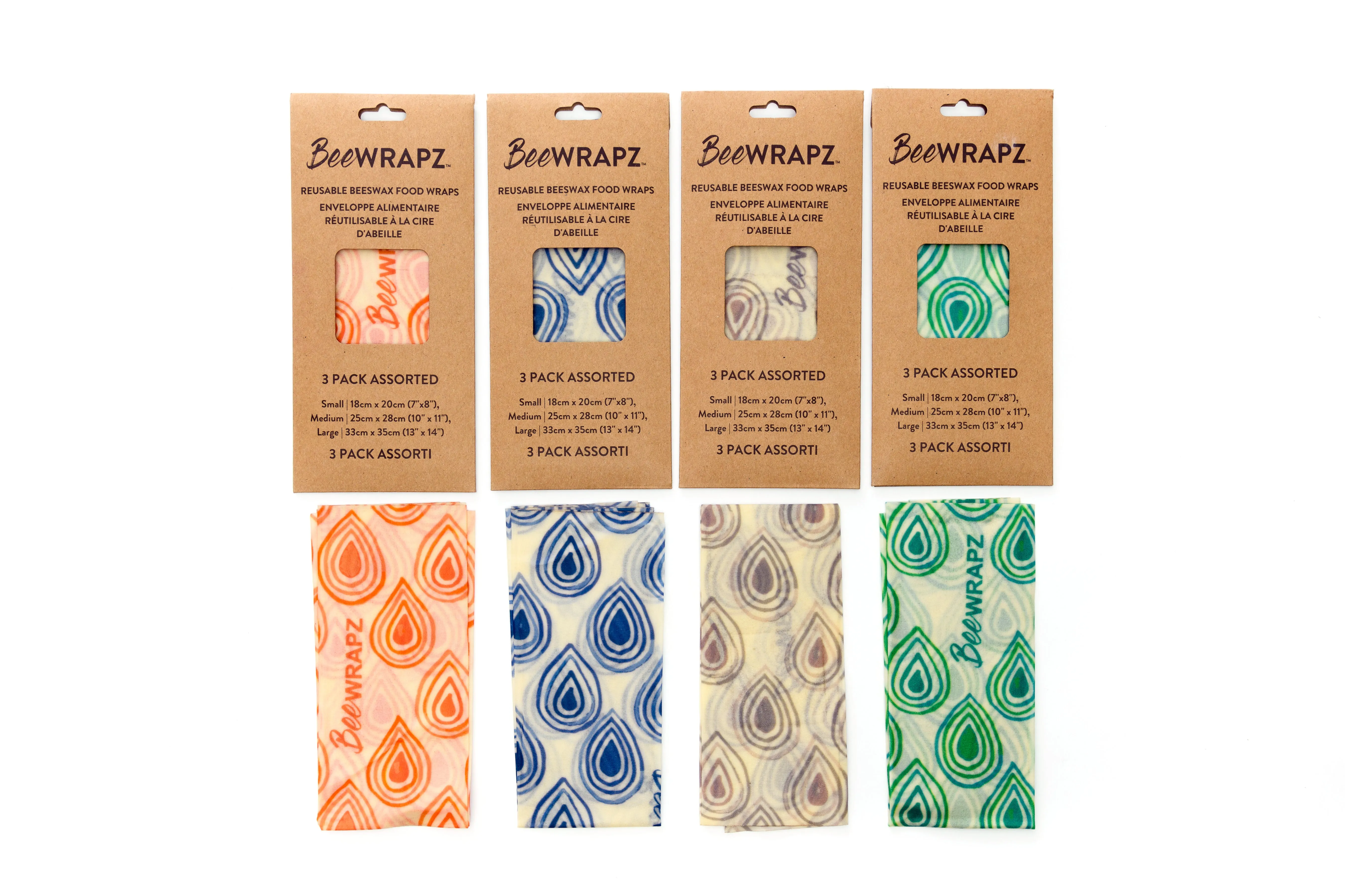 BeeWRAPZ™ Pack of 3 - Beeswax Reusable Food Wraps