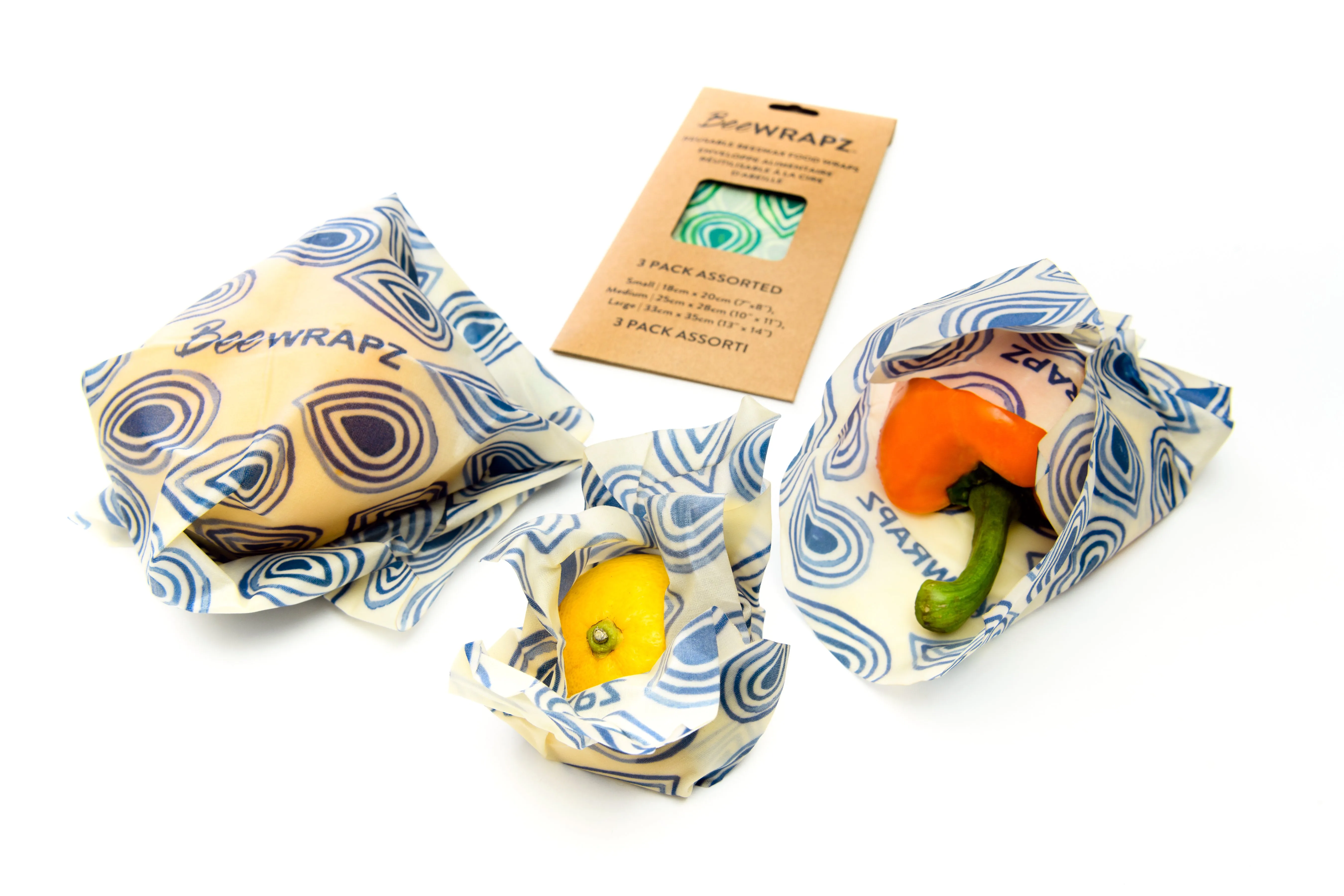 BeeWRAPZ™ Pack of 3 - Beeswax Reusable Food Wraps