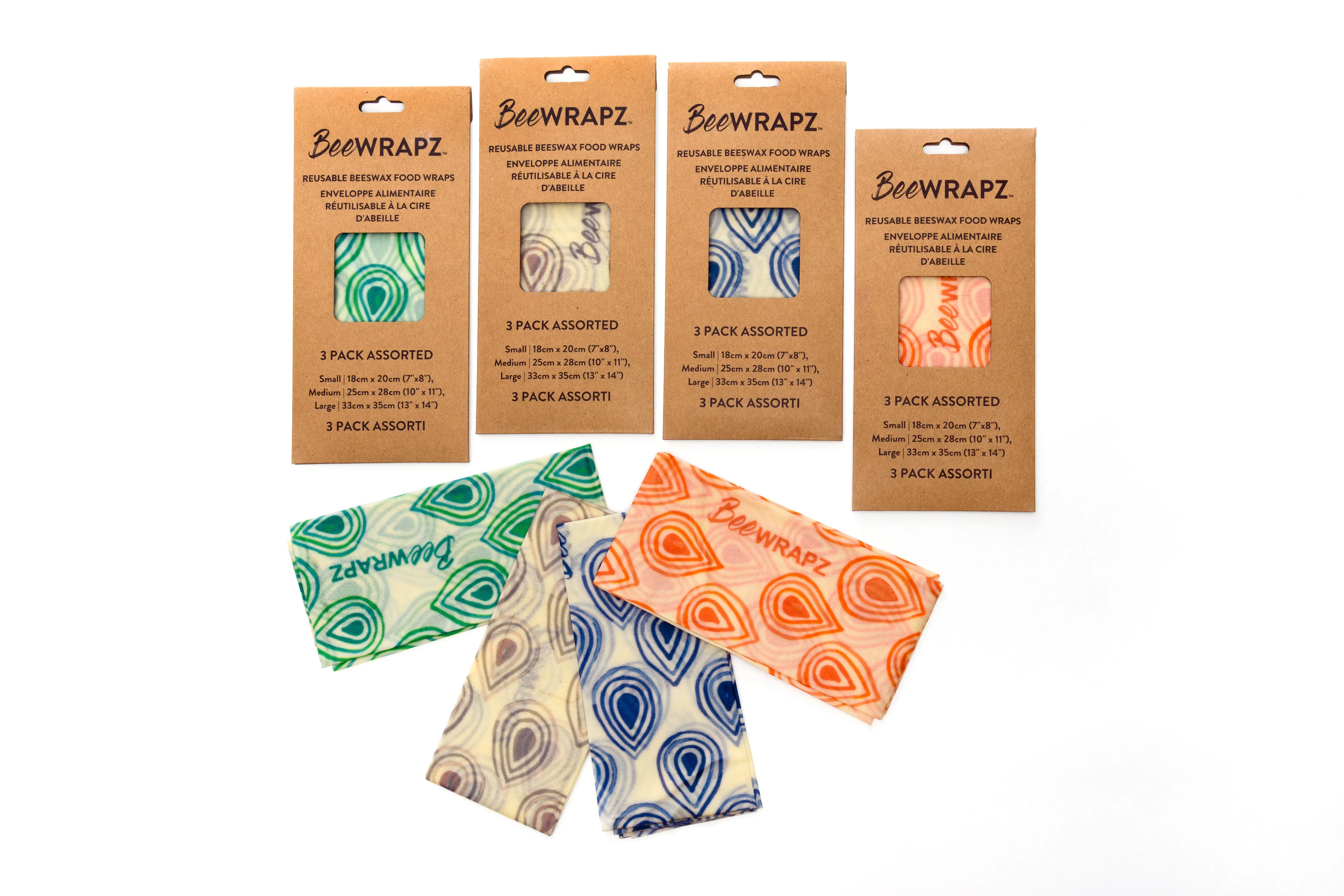 BeeWRAPZ™ Pack of 3 - Beeswax Reusable Food Wraps