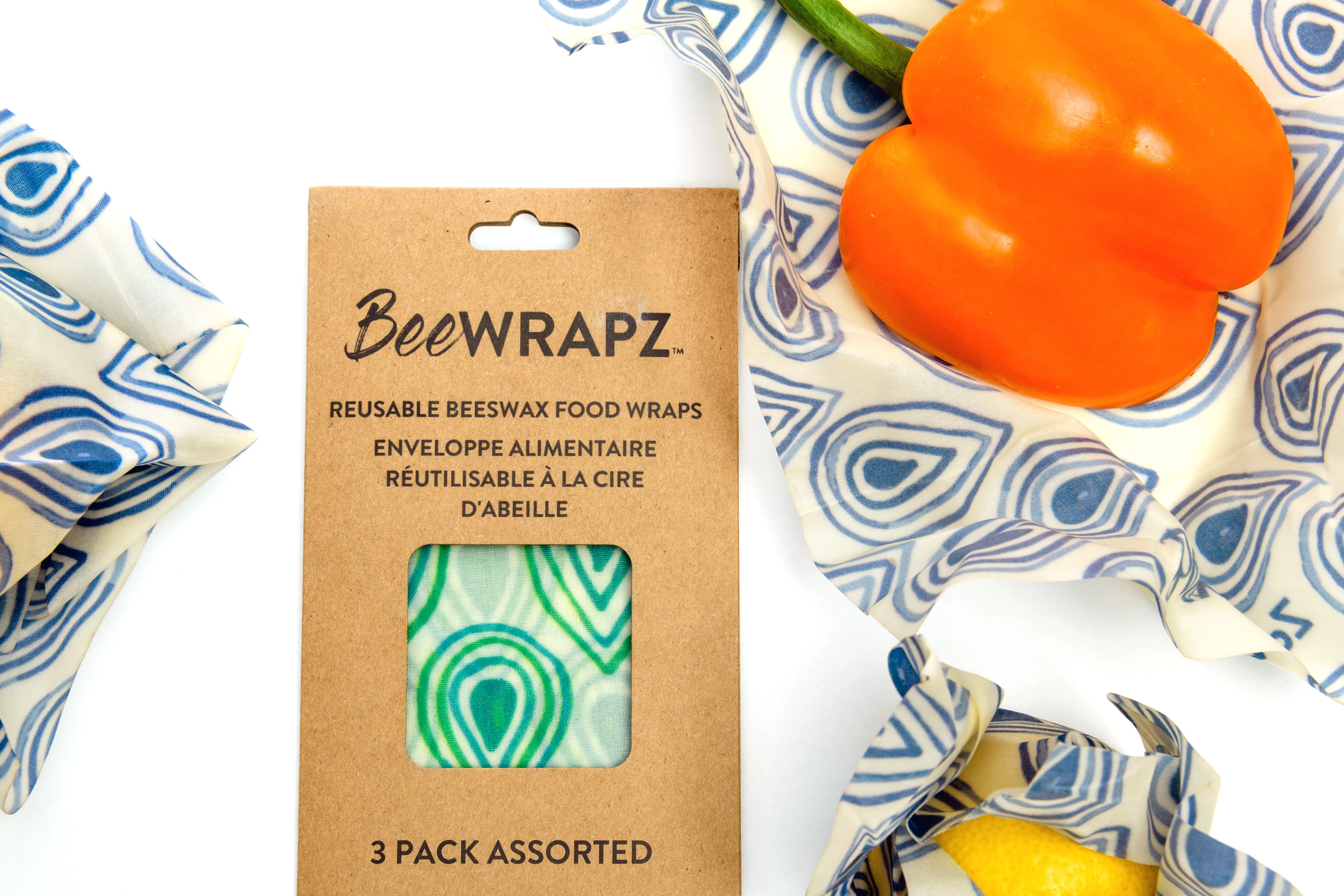 BeeWRAPZ™ Pack of 3 - Beeswax Reusable Food Wraps