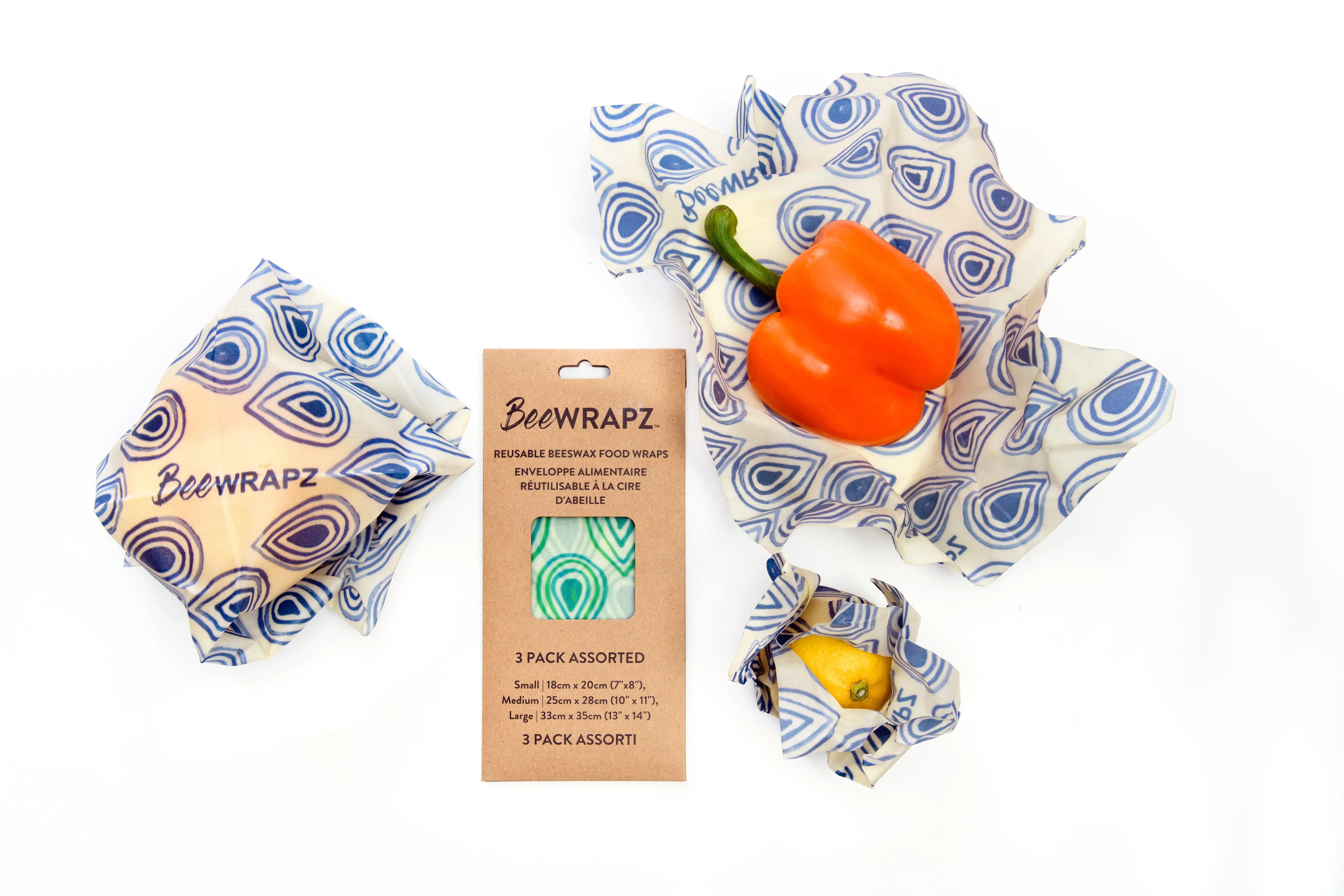 BeeWRAPZ™ Pack of 3 - Beeswax Reusable Food Wraps