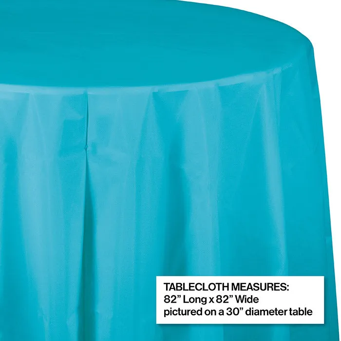 Bulk Bermuda Blue Round 82 inch Plastic Table Covers (12 per Case)