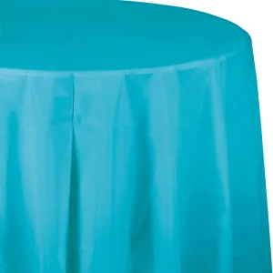 Bulk Bermuda Blue Round 82 inch Plastic Table Covers (12 per Case)