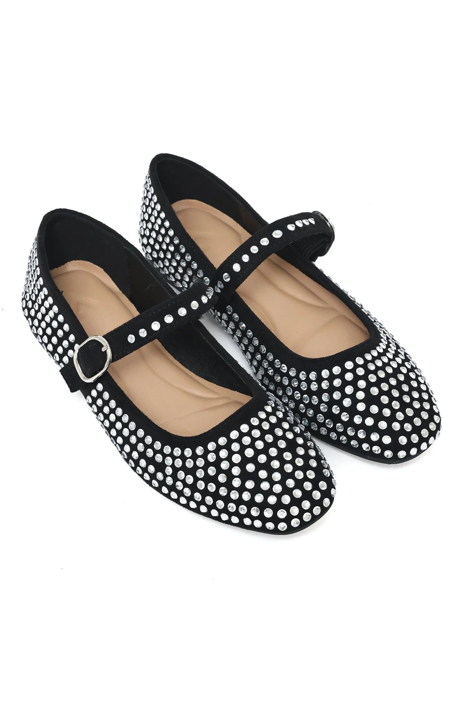 CRYSTAL-EMBELLISHED MARY JANES-BLACK