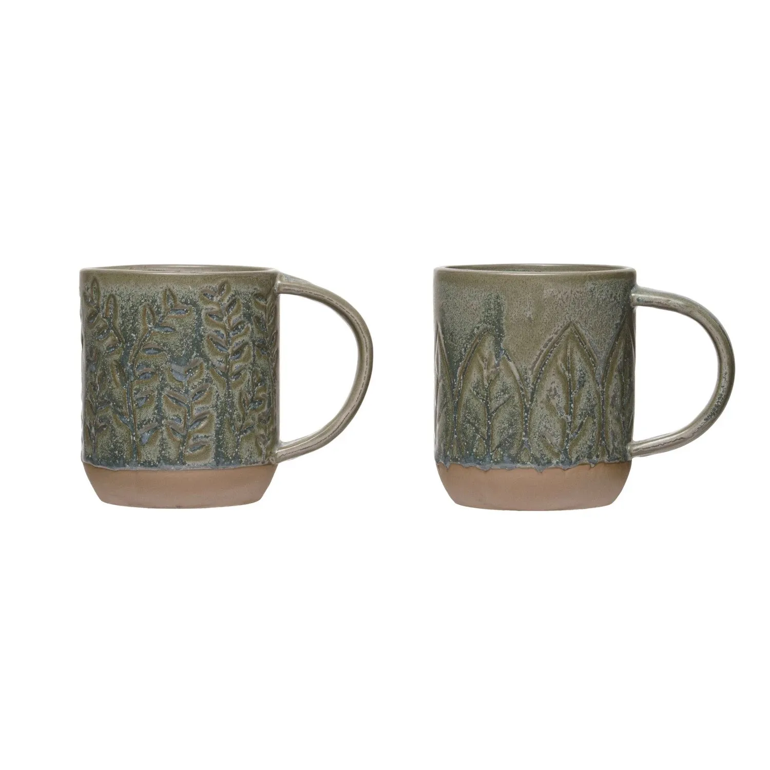 Debossed Botanical Green Stoneware Mug