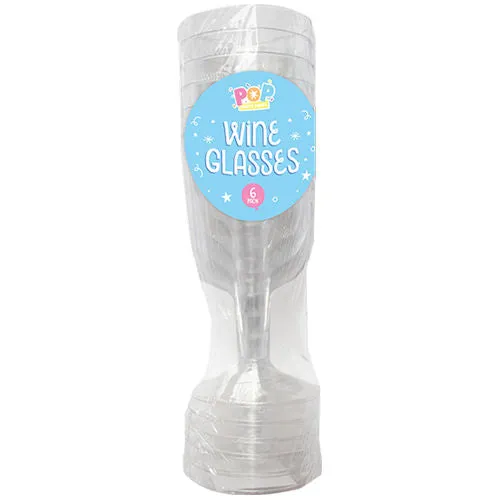 Disposable Plastic Wine Glasses - 6 Pack Reusable Party Picnic BBQ Outdoor Events Lightweight