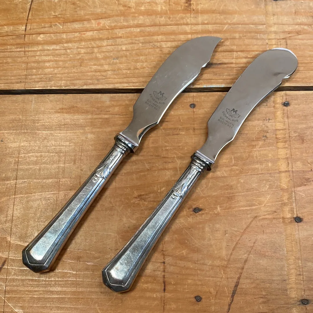 Eichenlaub Butter and Cheese Serving Knives Stainless & Silverplate ~1950's?