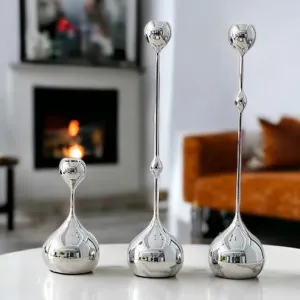 European Water Drop Silver Tone Candle Holders