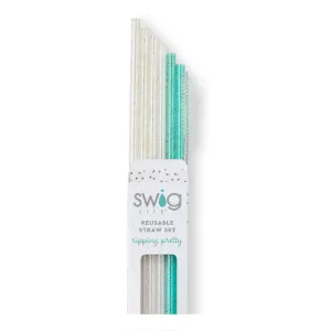 Glitter Clear & Aqua Reusable Straw Set