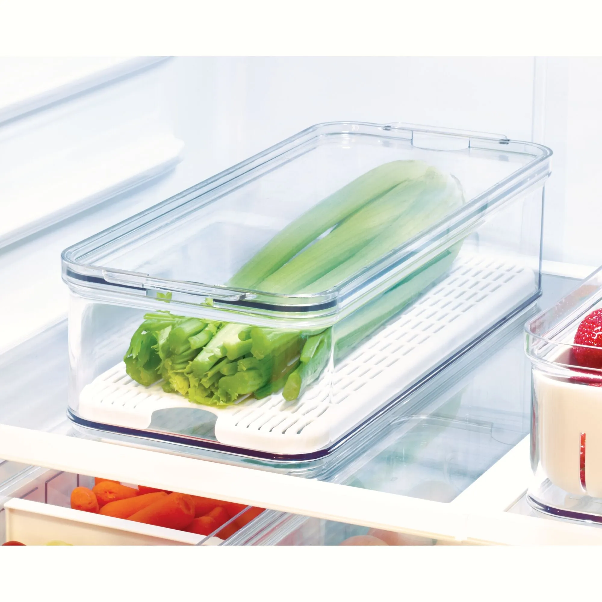 iDesign Crisp Produce Plastic Fridge Bin 15.72" x 6.32" x 3.76", Clear