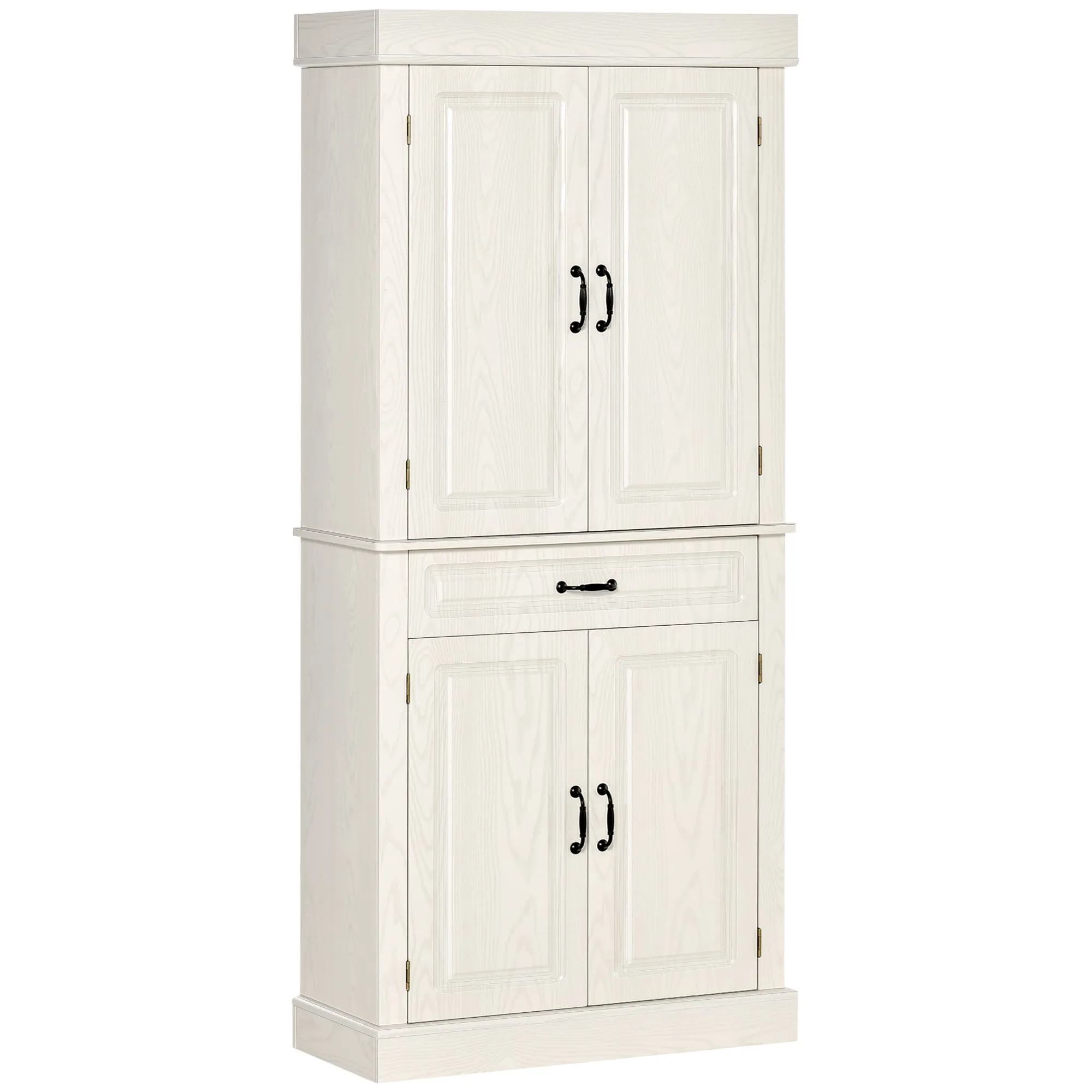 Kitchen Cupboard with 4 Doors, Freestanding Storage Cabinet with Wide Drawer and Shelves for Living Room, 180cm, White Wood Grain