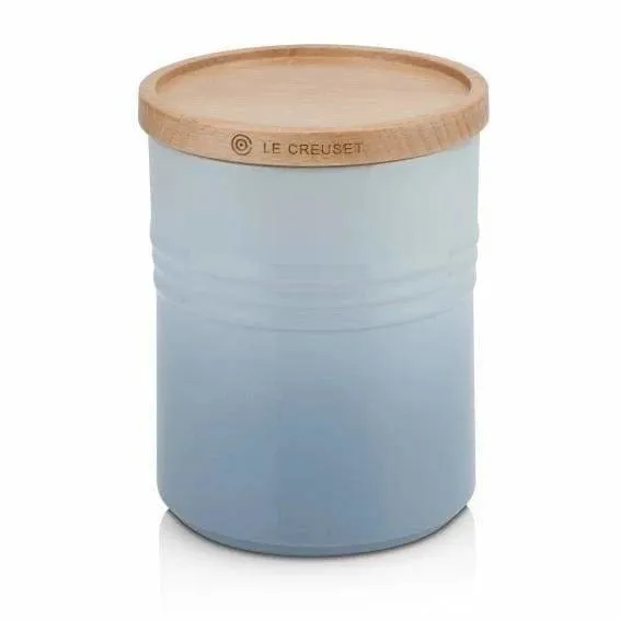 Le Creuset Stoneware Medium Storage Jar with Wooden Lid Coastal Blue