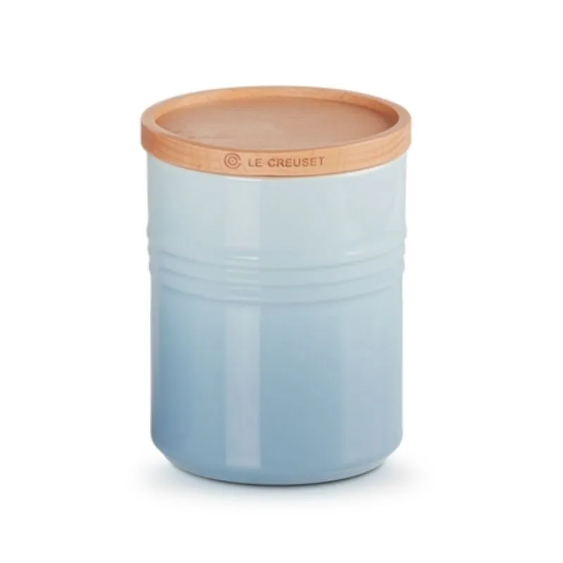 Le Creuset Stoneware Medium Storage Jar with Wooden Lid Coastal Blue