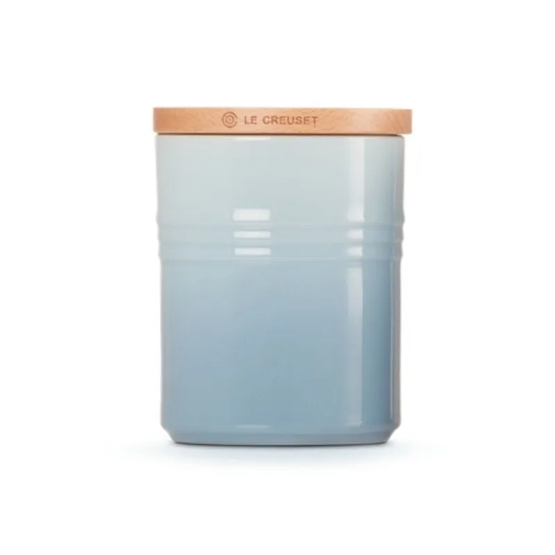 Le Creuset Stoneware Medium Storage Jar with Wooden Lid Coastal Blue