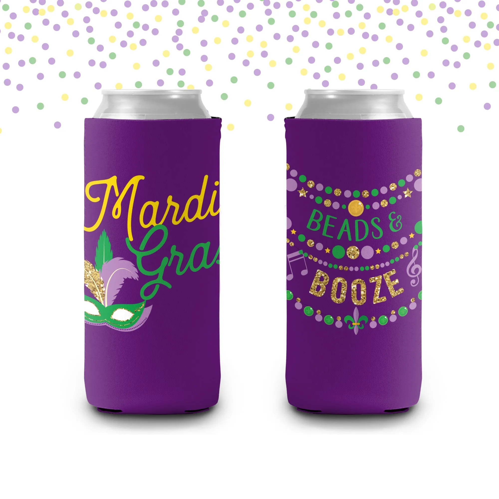 Mardi Gras Neoprene Can Coolers Can Coolies Hugs Beverage Insulators for Mardi Gras