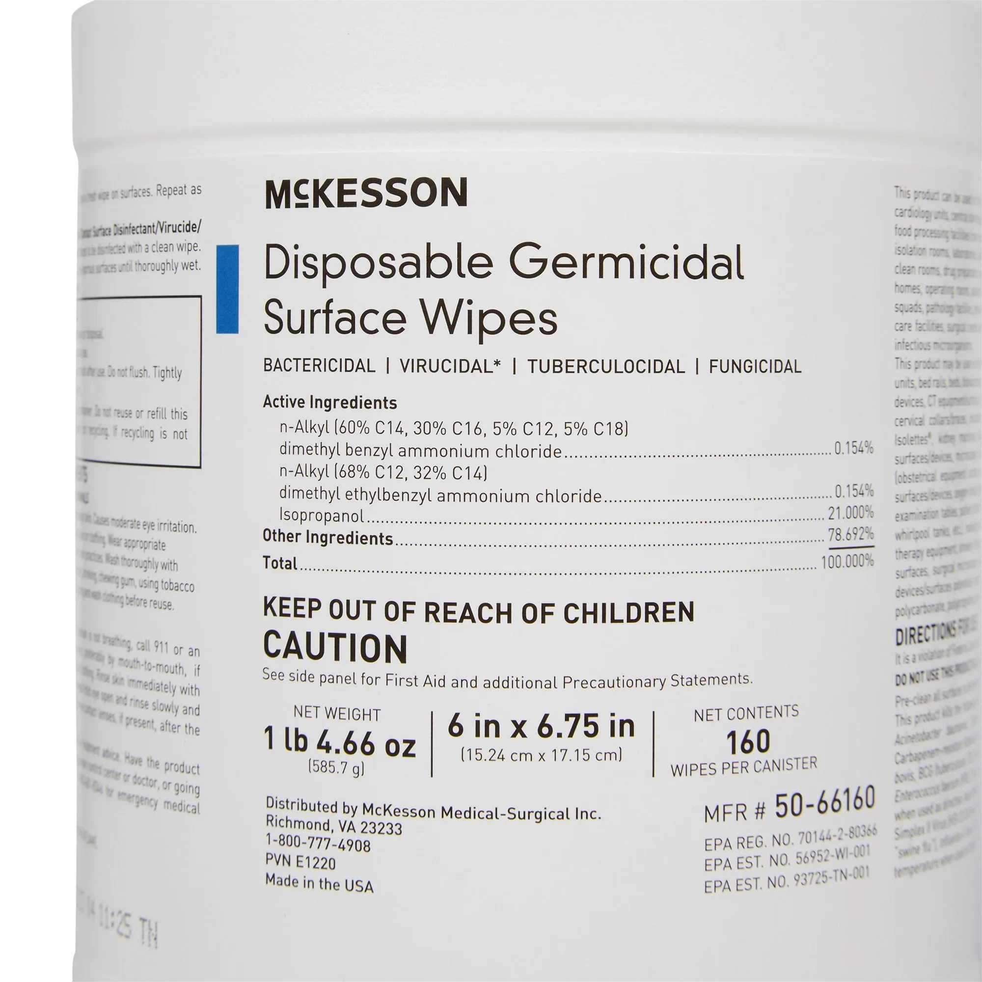 McKesson Surface Disinfectant Wipes, Large Canister