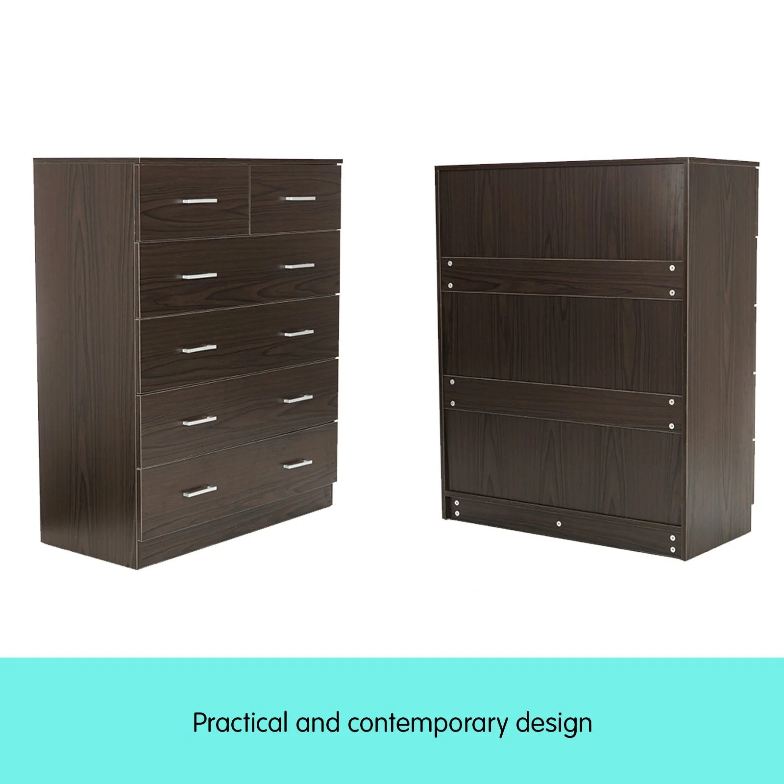 Melamine Finish 6-Drawer Tallboy Cabinet, Anti-Rust, Brown - Sarantino