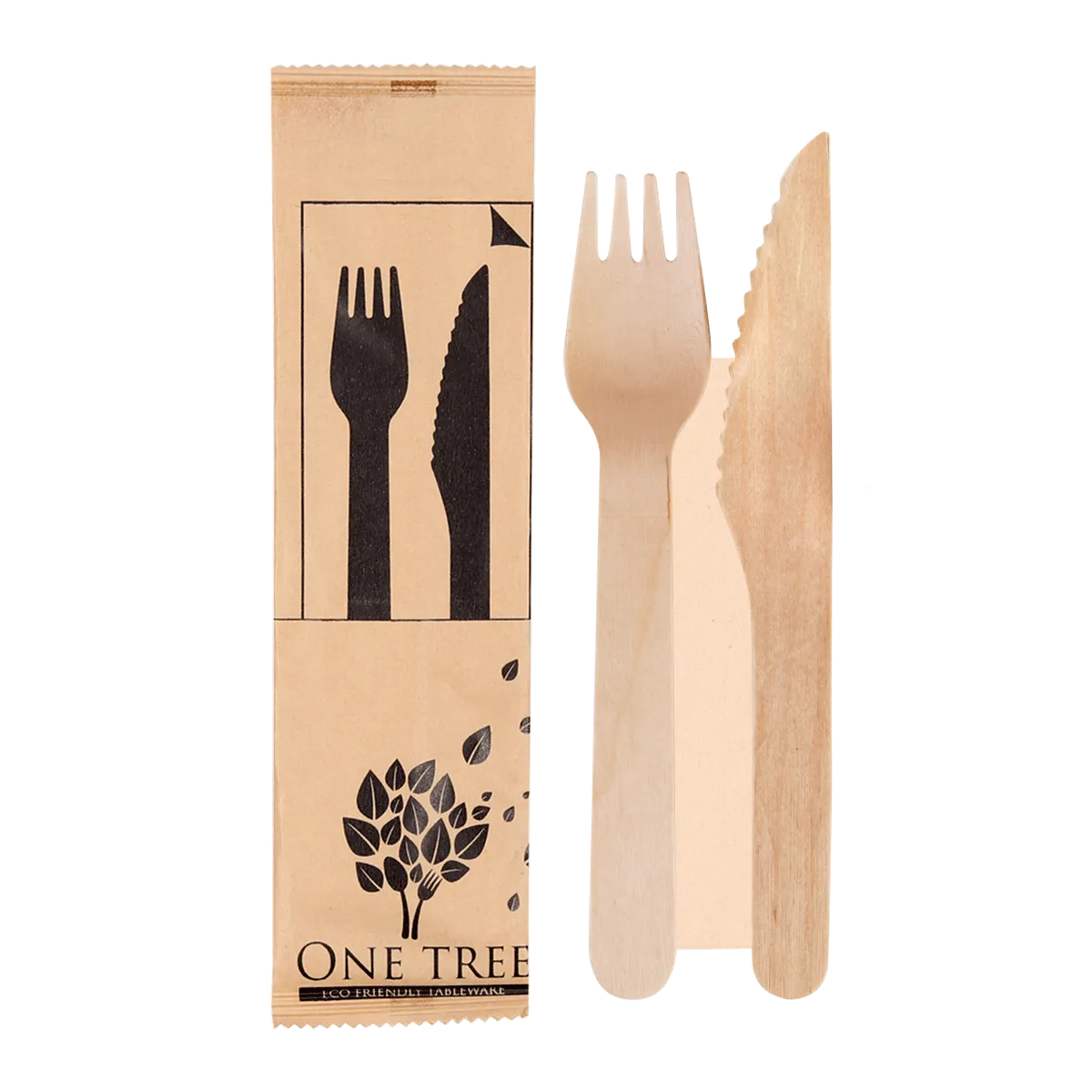 One Tree Wooden Cutlery Set Knife, Fork & Napkin 400pcs