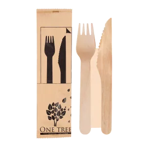 One Tree Wooden Cutlery Set Knife, Fork & Napkin 400pcs