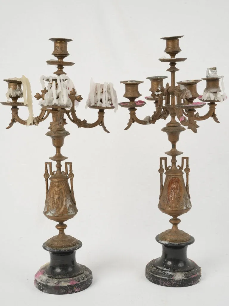 Pair of Vintage Candelabras with Black Stone Base - 1970s/80s 21¾"