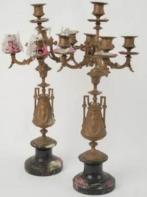 Pair of Vintage Candelabras with Black Stone Base - 1970s/80s 21¾"