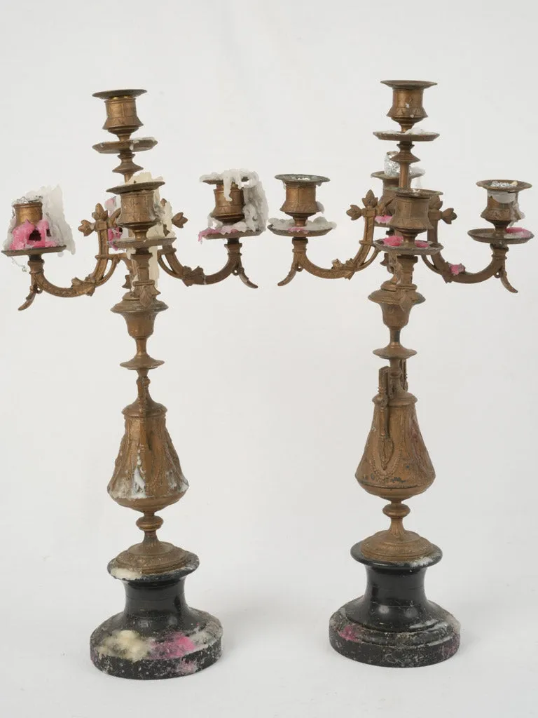 Pair of Vintage Candelabras with Black Stone Base - 1970s/80s 21¾"