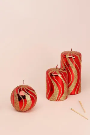 Red And Gold Swirl Glitter Candle with Glass Effect Shine