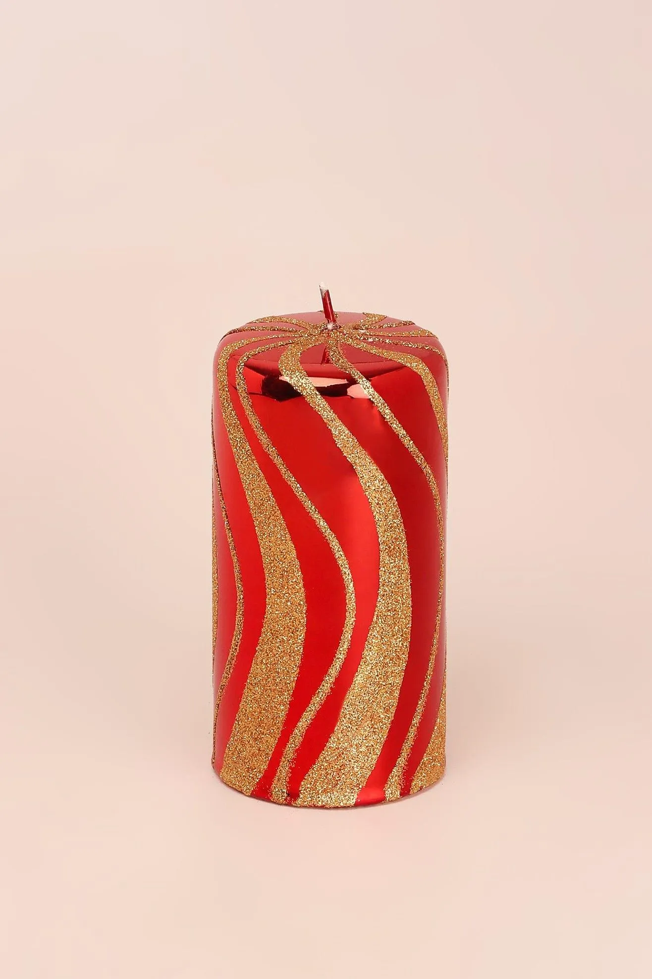 Red And Gold Swirl Glitter Candle with Glass Effect Shine