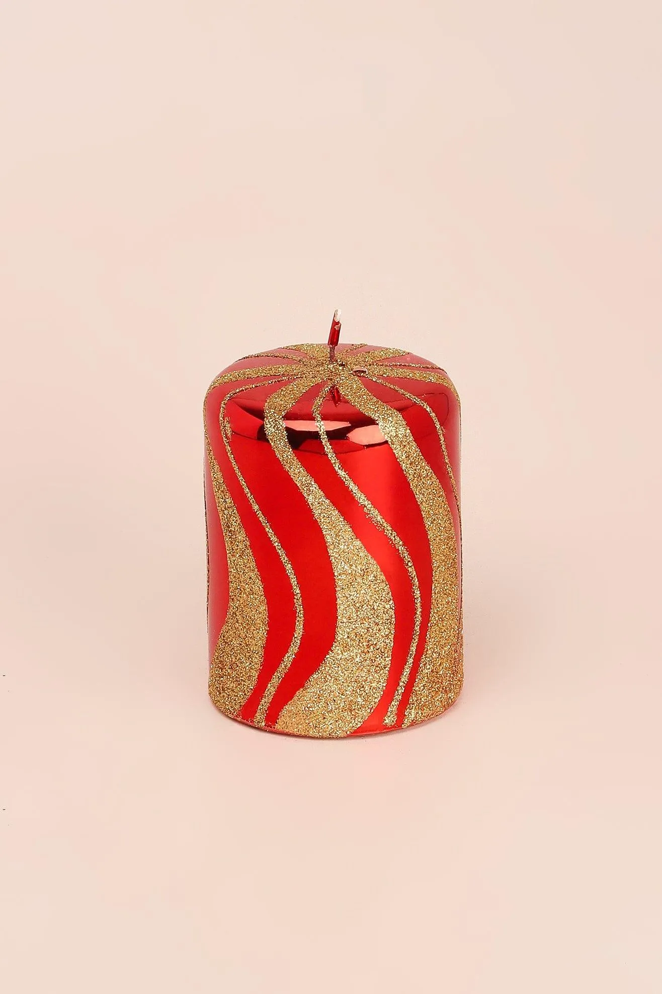 Red And Gold Swirl Glitter Candle with Glass Effect Shine