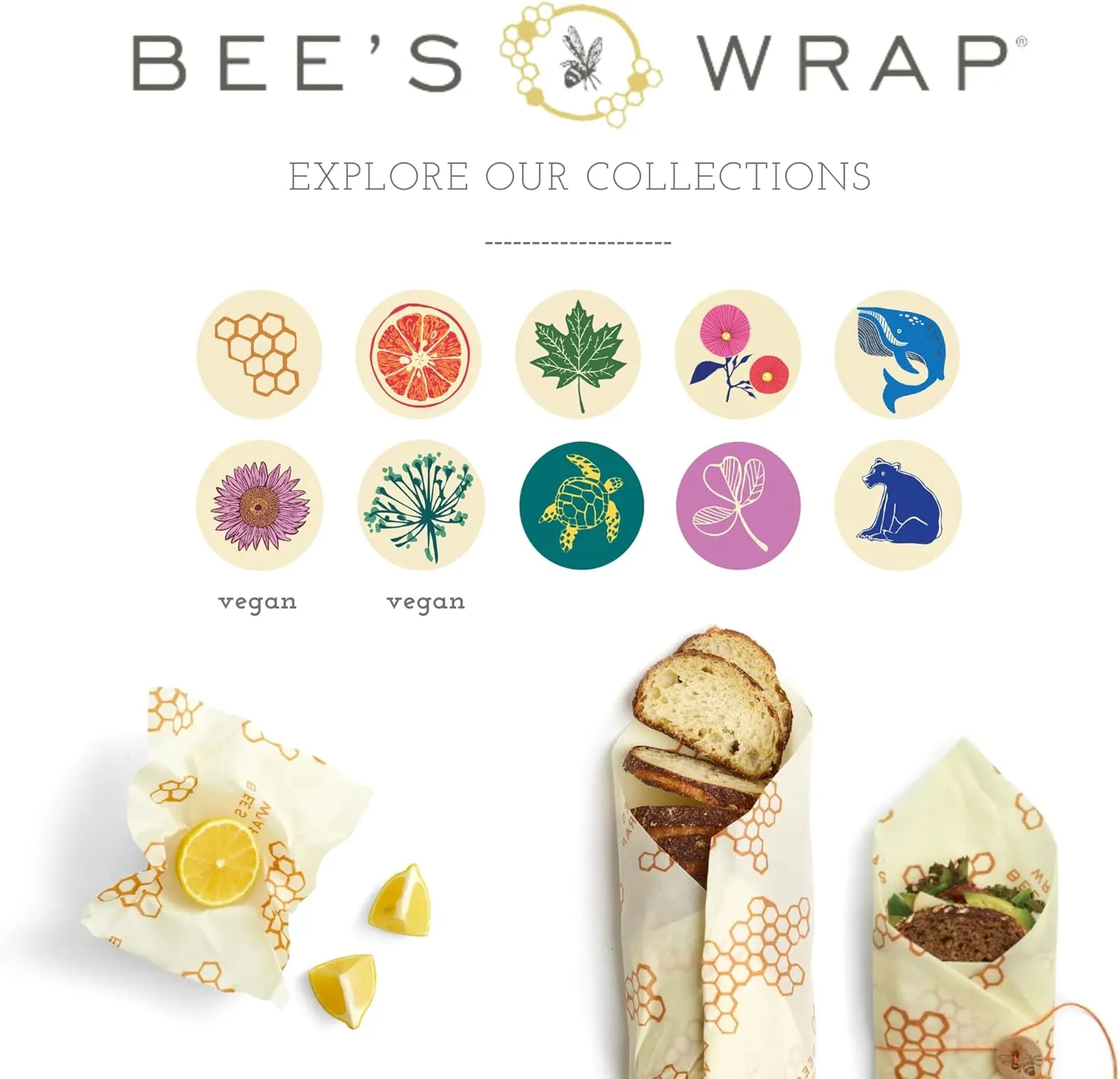 Reusable Beeswax Food Wraps Made in the USA, Eco Friendly Sustainable Organic, Assorted 3 Pack (S, M, L)