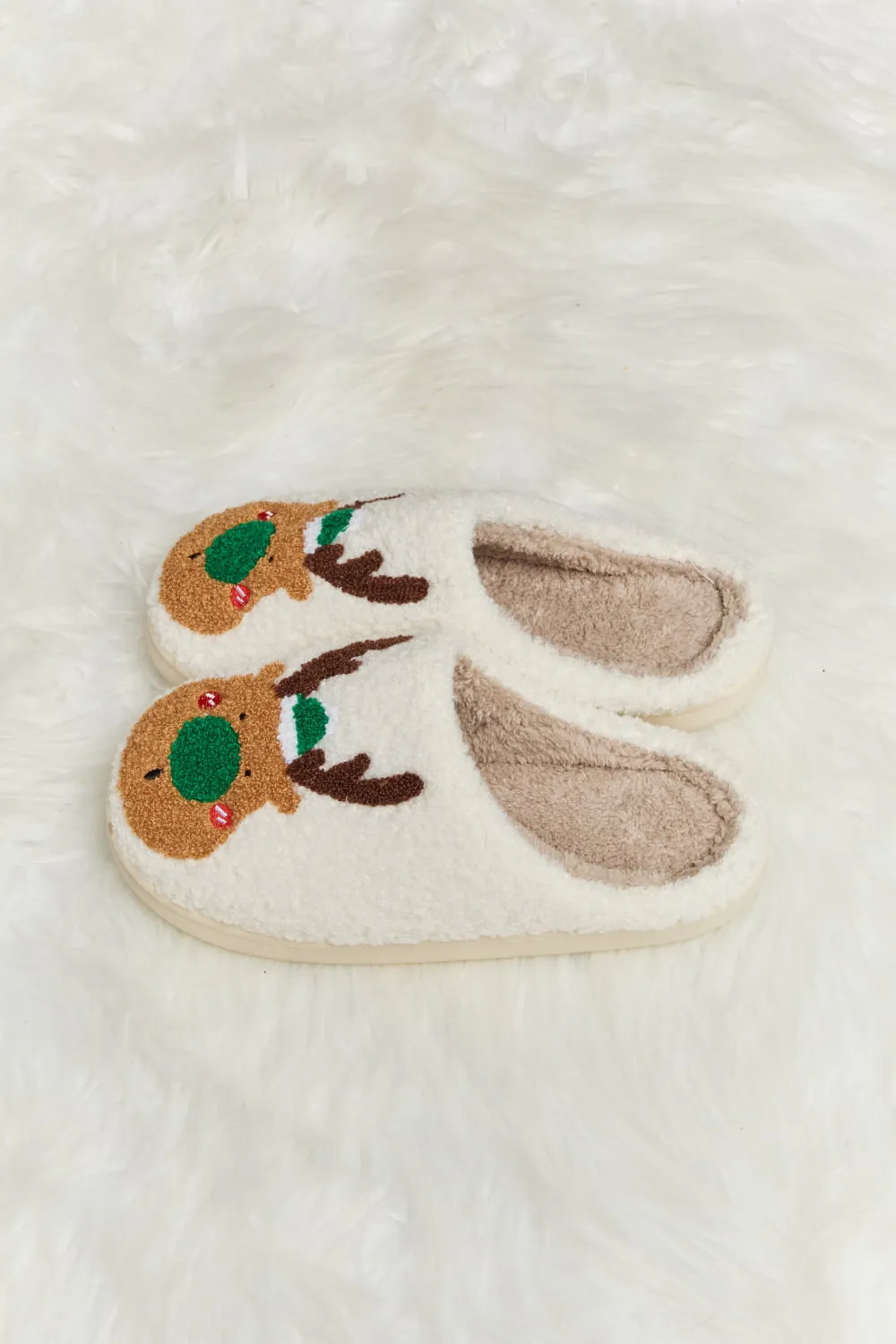 Rudolph Print Plush Slide Slippers