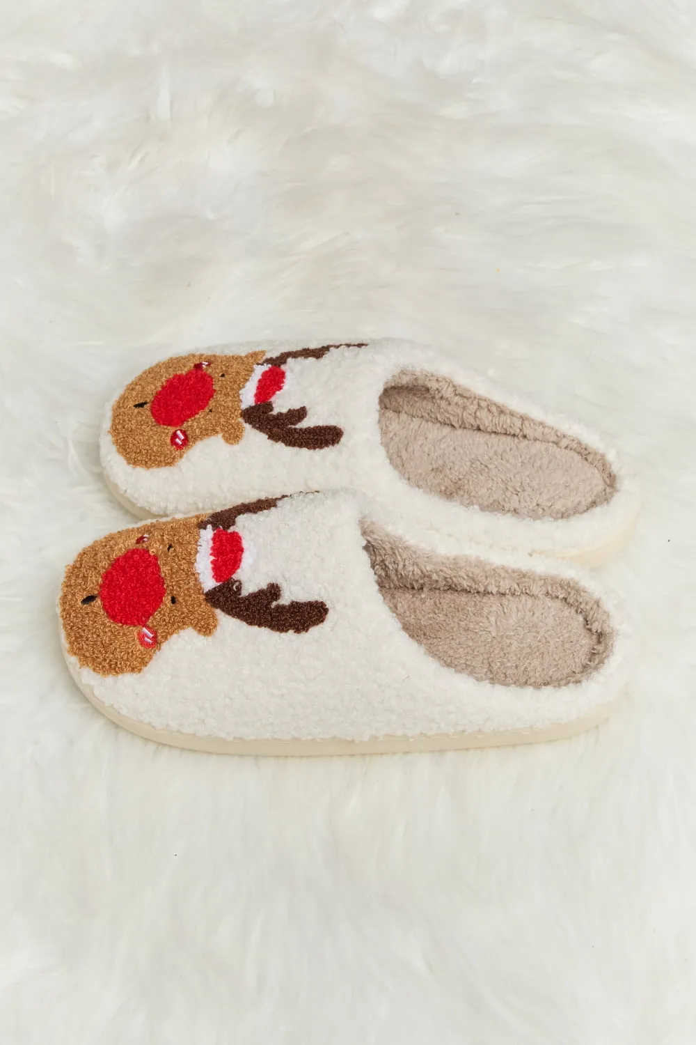 Rudolph Print Plush Slide Slippers