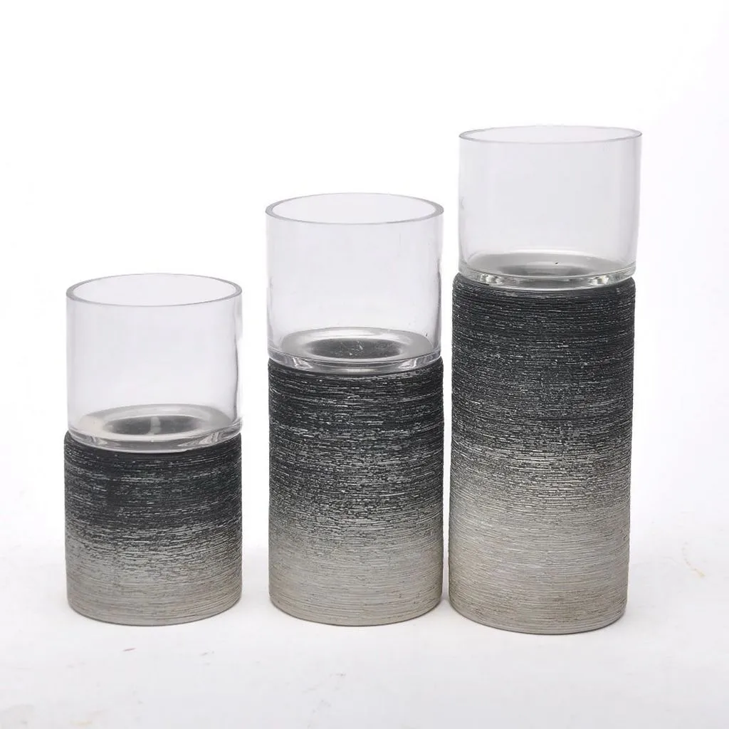 Set of 3 Candleholders - Tealights - Industrial - Cement- Cool - Glass - Varying Heights