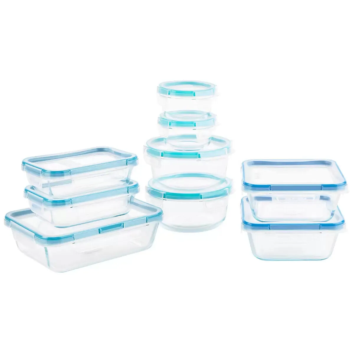 Snapware Pure Pyrex 18-Piece Glass Food Storage Set, microwave, oven, refrigerator, freezer & dishwasher safe