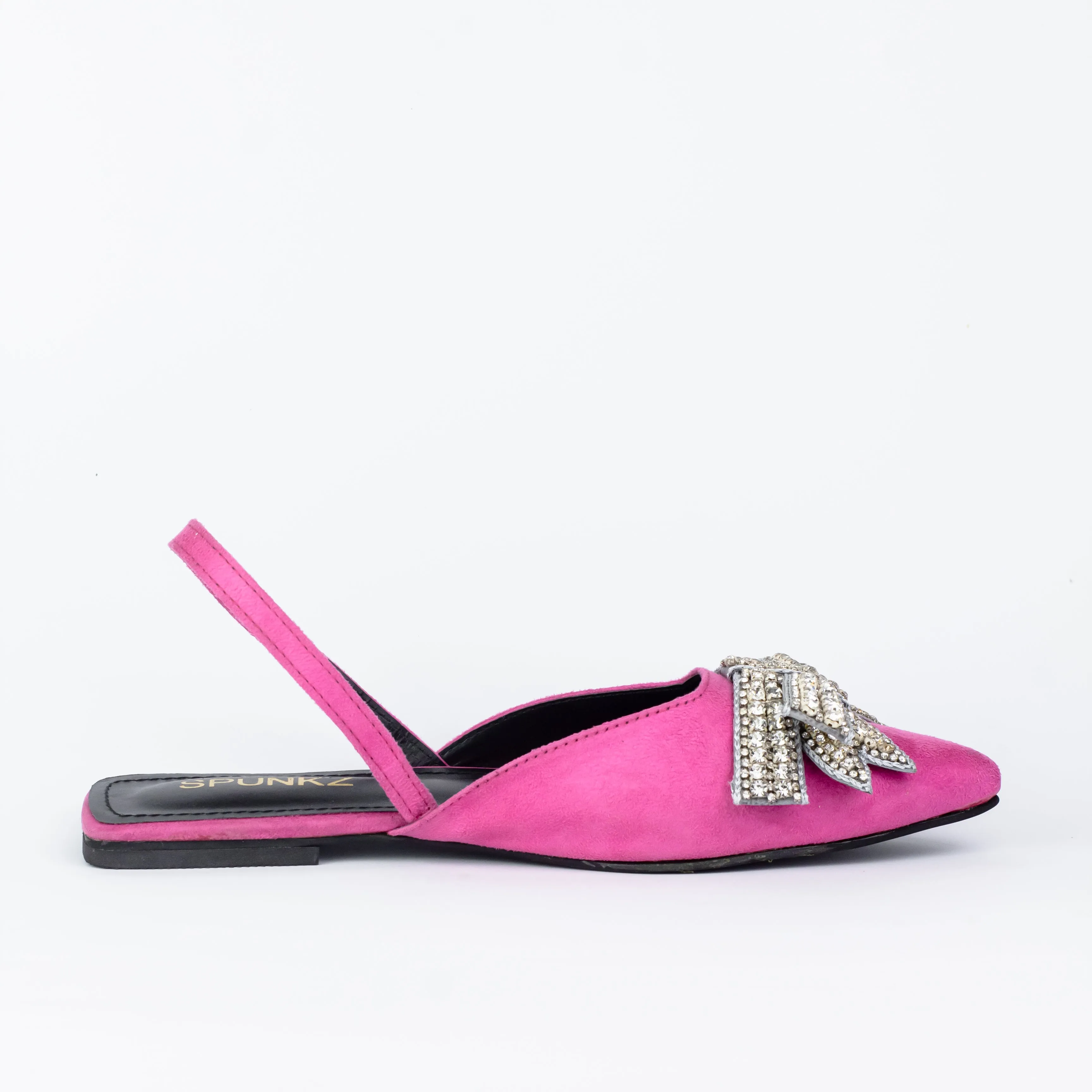 Spunkz Pink Rhinestone Bowknot Velvet Flat Mules