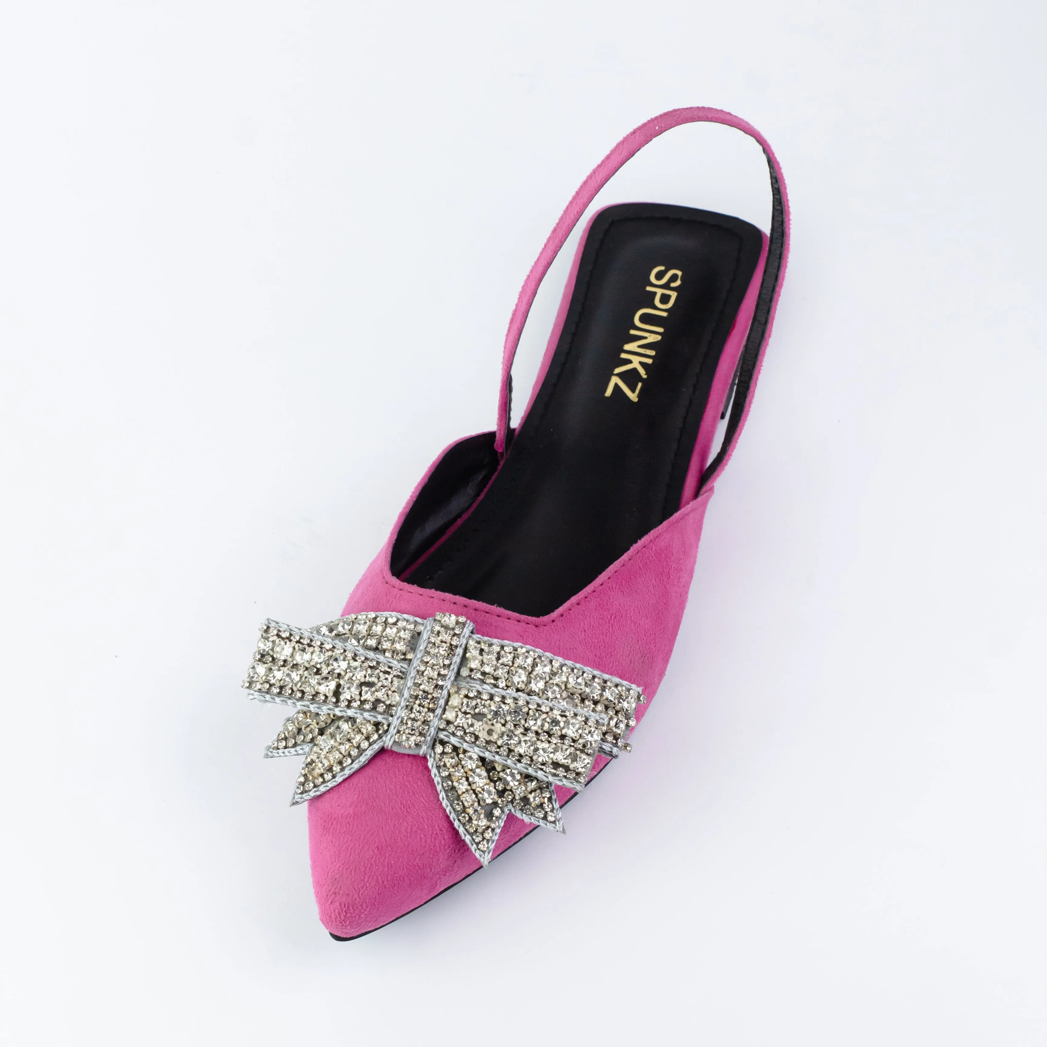 Spunkz Pink Rhinestone Bowknot Velvet Flat Mules