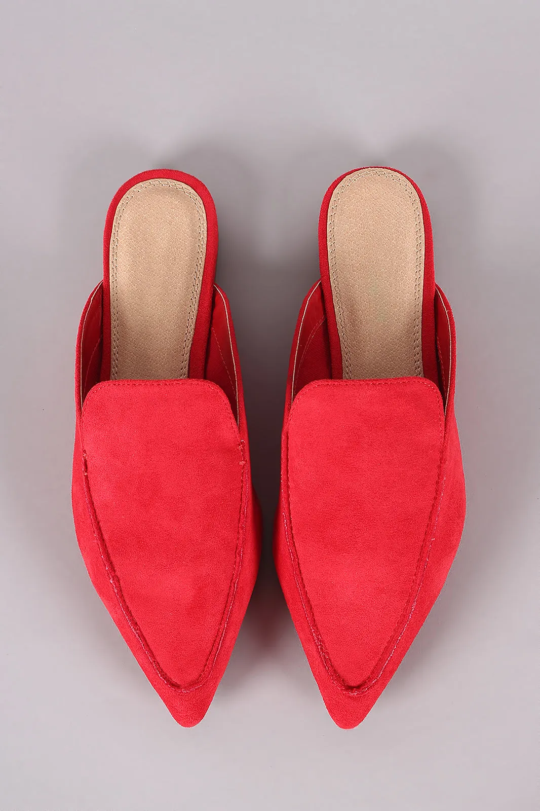 Suede Pointy Toe Mule Loafer Flat