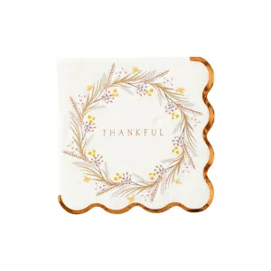 Thanksgiving Thankful Wreath Beverage Napkin | 18 ct