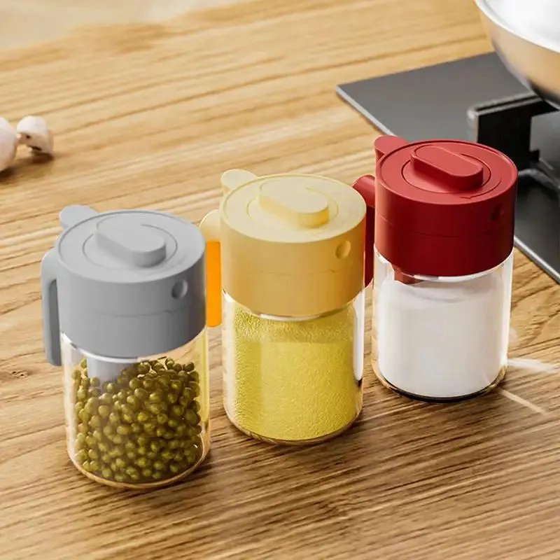 Transparent Glass Lockable Airtight  Seasoning Jar with Spoon